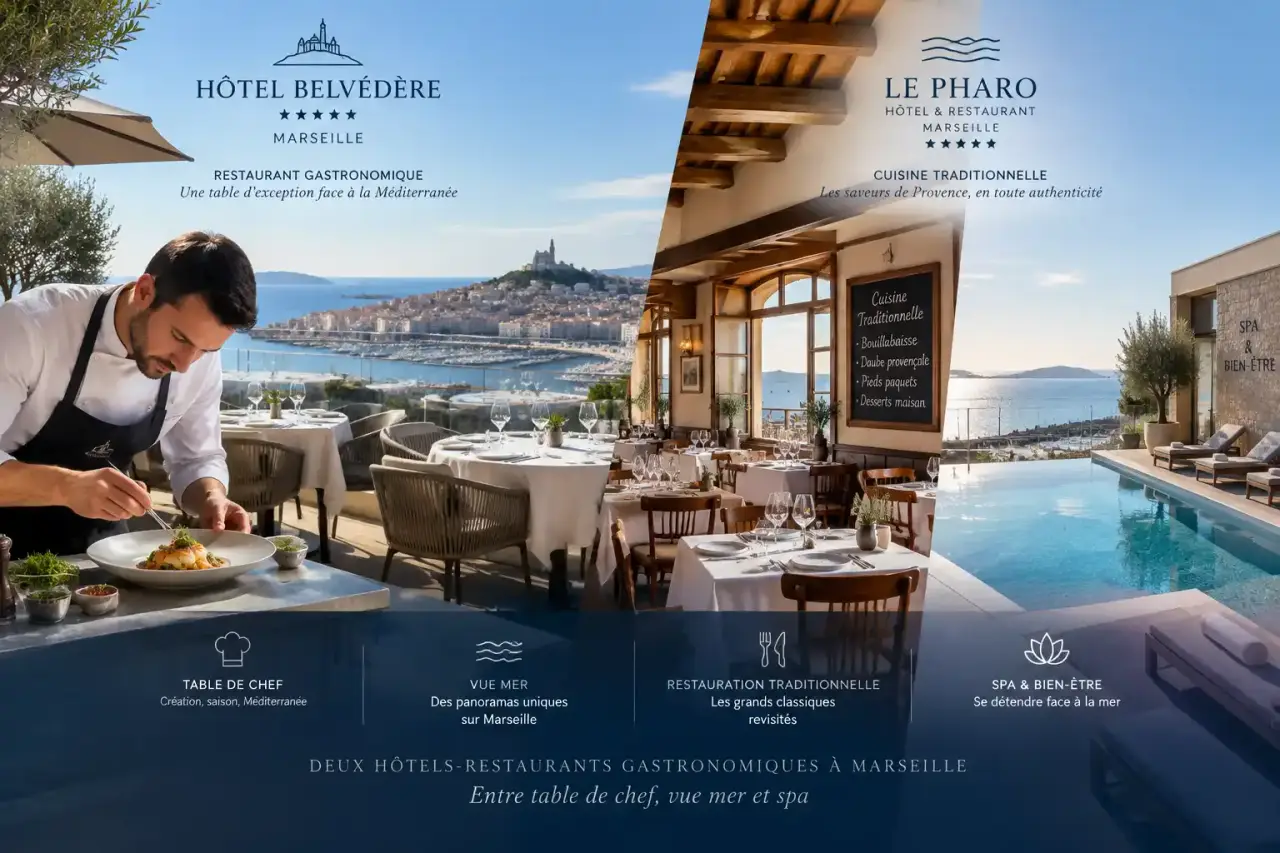 Deux hôtels-restaurants gastronomiques à Marseille, entre table de chef, vue mer et spa