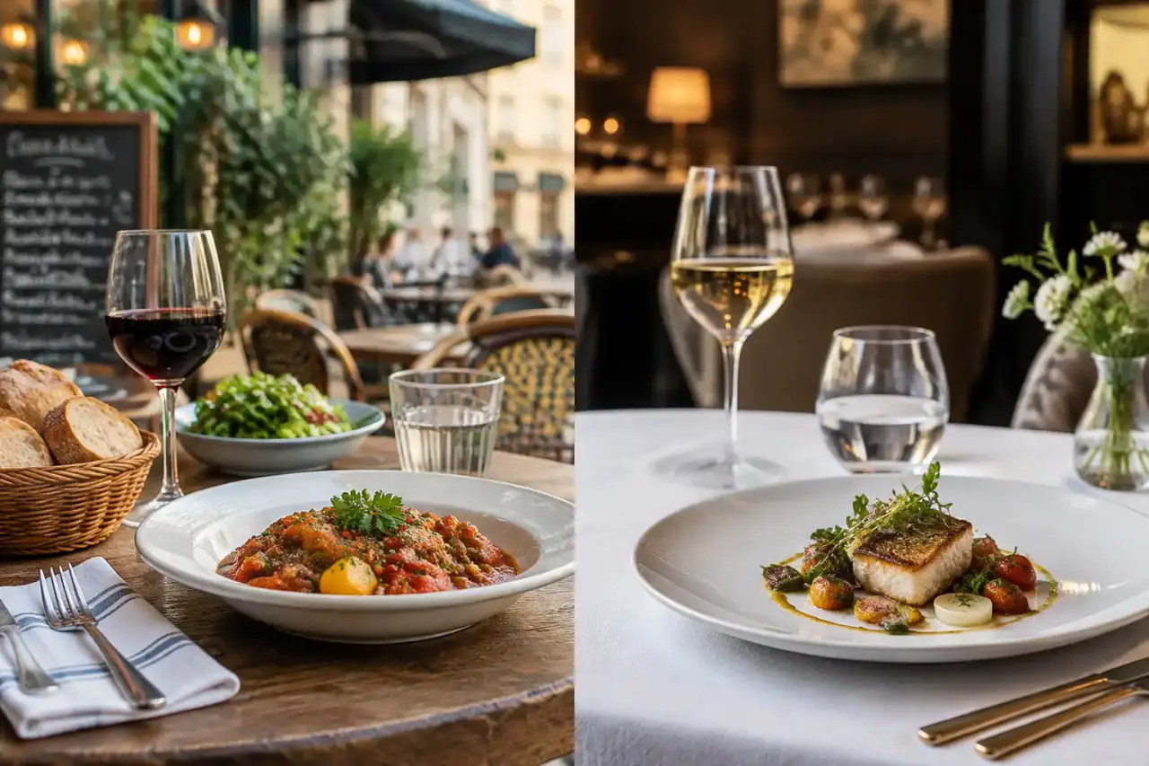 Table chaleureuse avec assiettes de cuisine de saison dans un restaurant