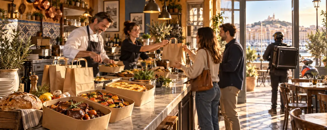 Cuisine française à emporter à Marseille : choisissez entre retrait, livraison et commande anticipée