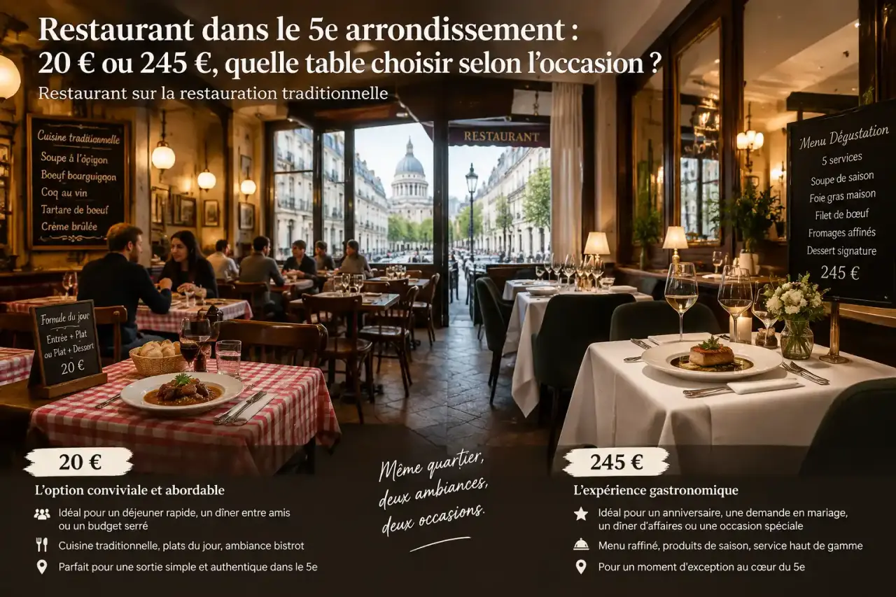 Restaurant dans le 5e arrondissement : 20 € ou 245 €, quelle table choisir selon l’occasion ?